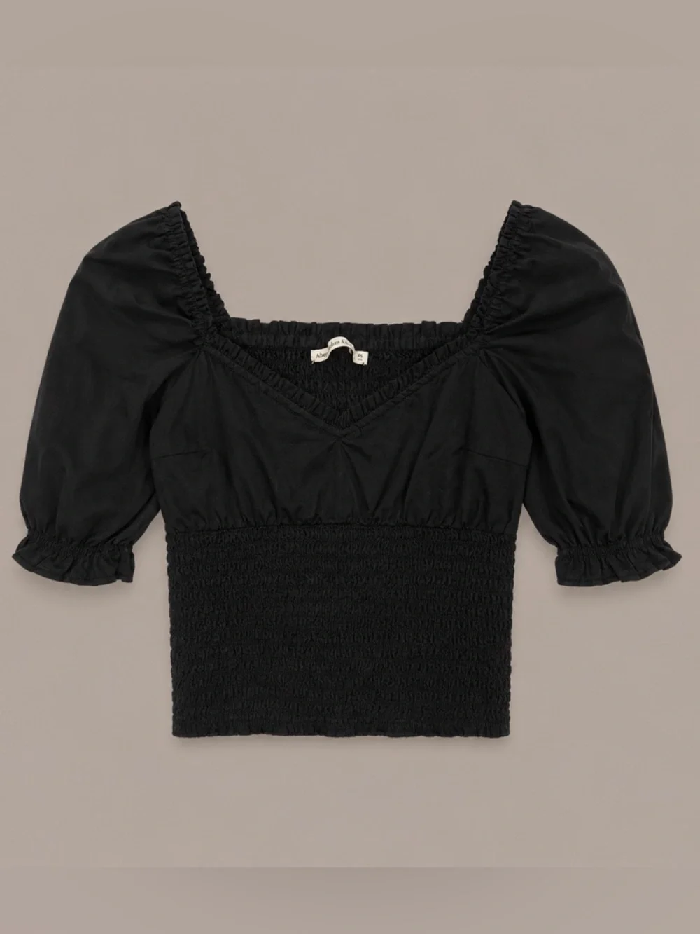 Abercrombie & Fitch Black Smocked Puff Sleeve Crop Top XS Cottagecore Coquette